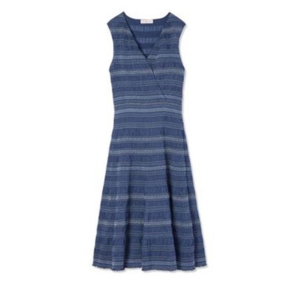 NWT Tory Burch Blue Striped Smocked CottonMidi Dress Size 4 - Picture 5 of 12